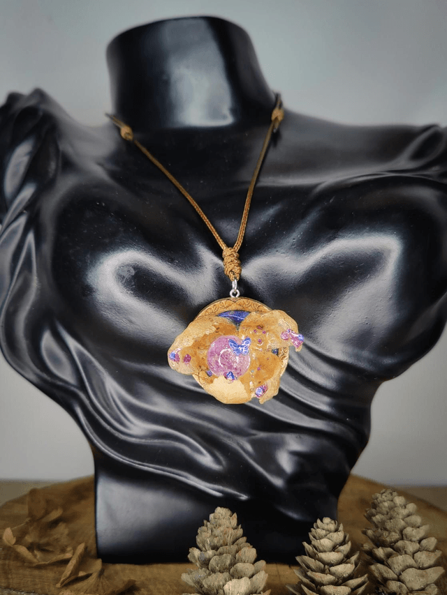 Collier Physalis' féerique bleuté et papillons