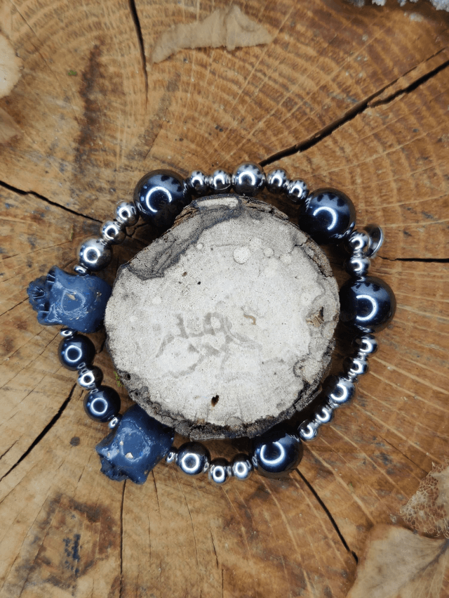 Bracelet homme tête de mort hématite et acier inoxydable 