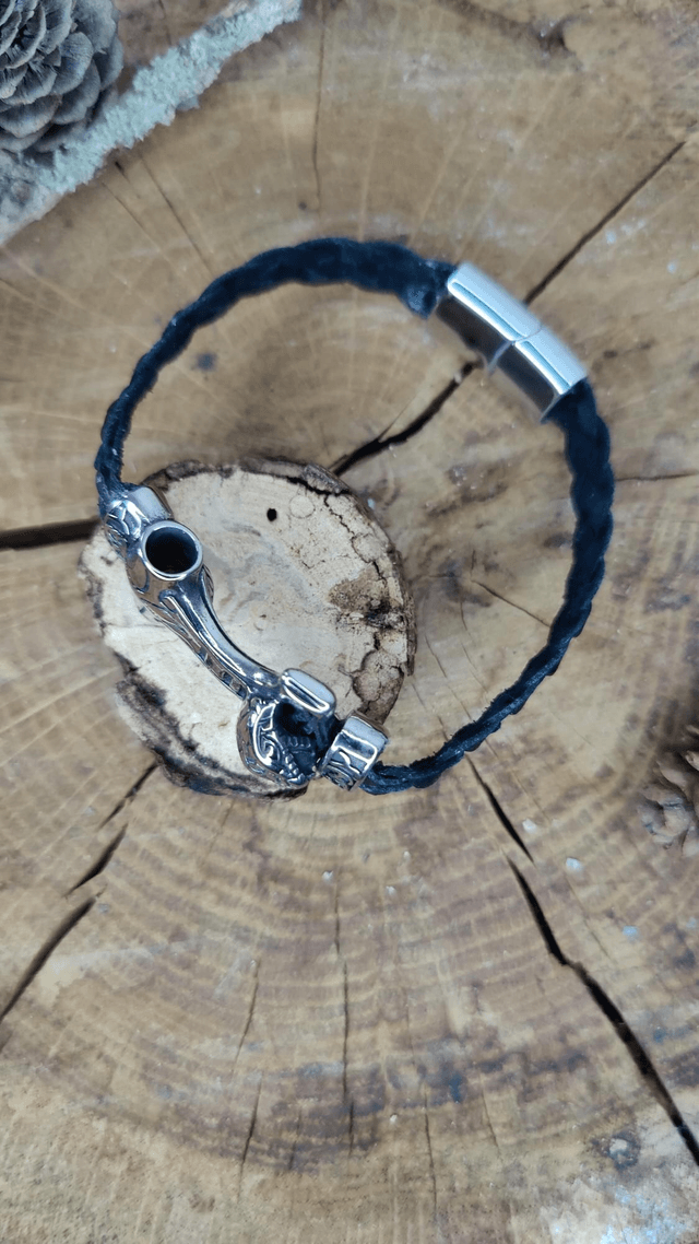Bracelet homme en cuir tressé noir modèle serpent