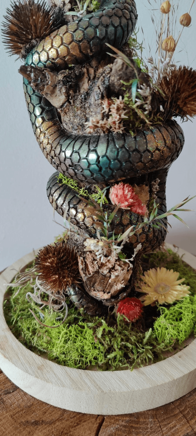 Fantasy sous cloche : Serpent mystique Bois et végétaux 