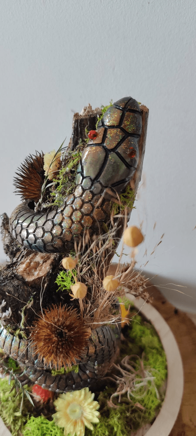 Fantasy sous cloche : Serpent mystique Bois et végétaux 