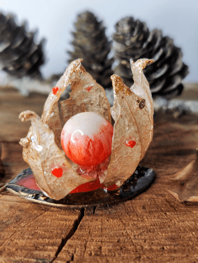 Collier physalis' naturelle et perle de verre vintage 