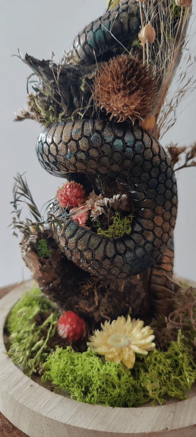 Fantasy sous cloche : Serpent mystique Bois et végétaux 