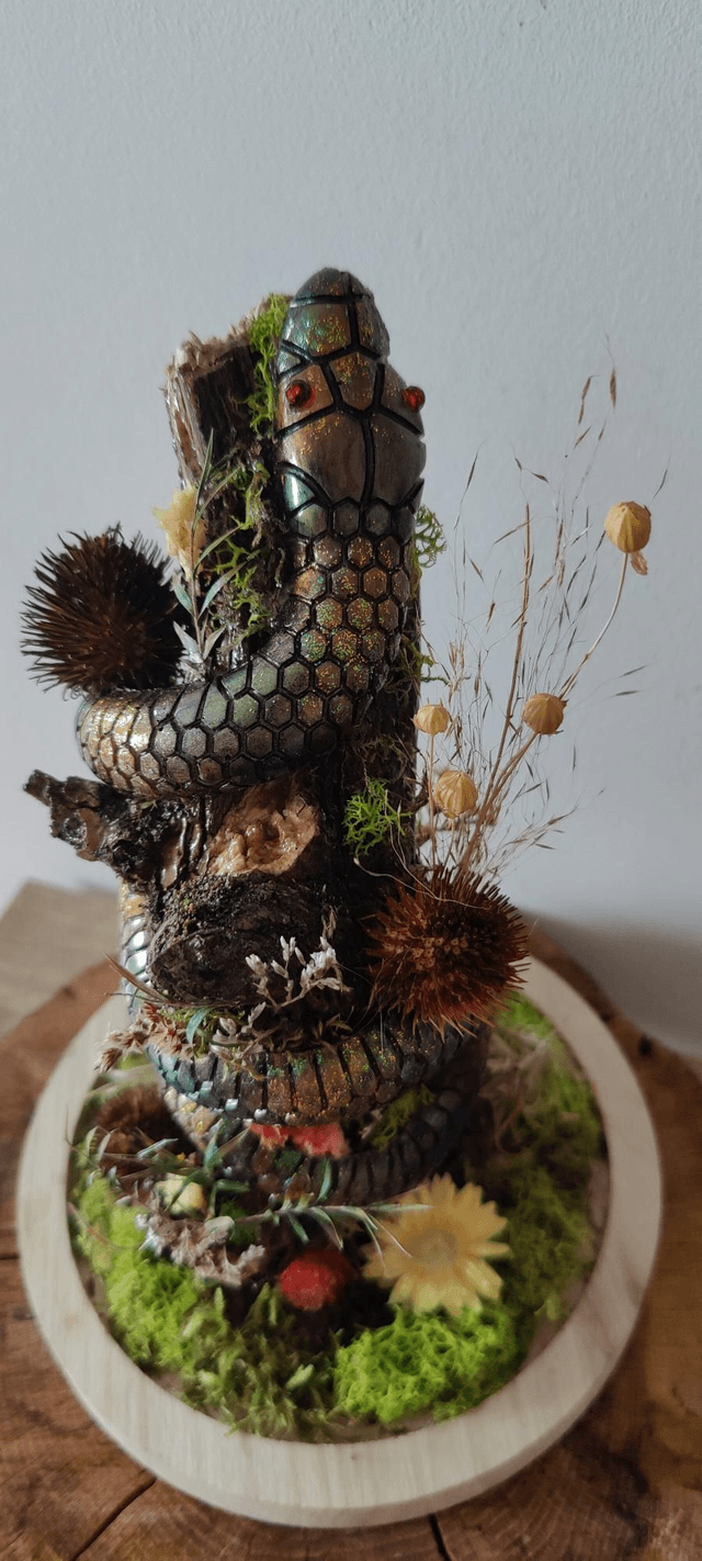 Fantasy sous cloche : Serpent mystique Bois et végétaux 