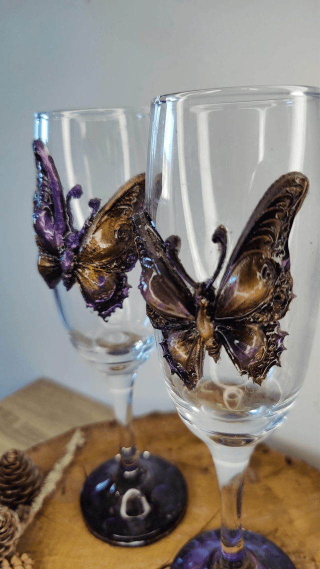 Duo de Verres à bulles Fantasy Papillons Étincelant 