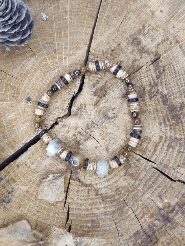 Bracelet homme en pierres naturelles oeil de Tigre & tête de mort Vintage