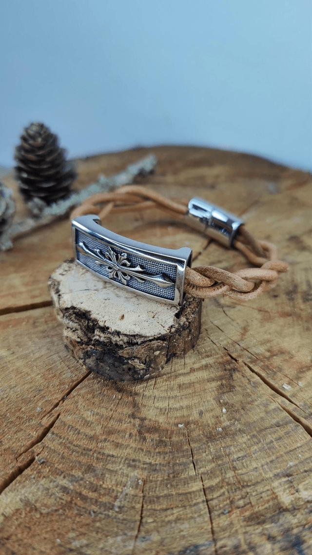 Bracelet homme en corde de cuir tressé modèle épi 