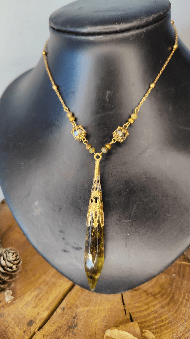 Collier Antre lumière vintage & feuilles d'Or
